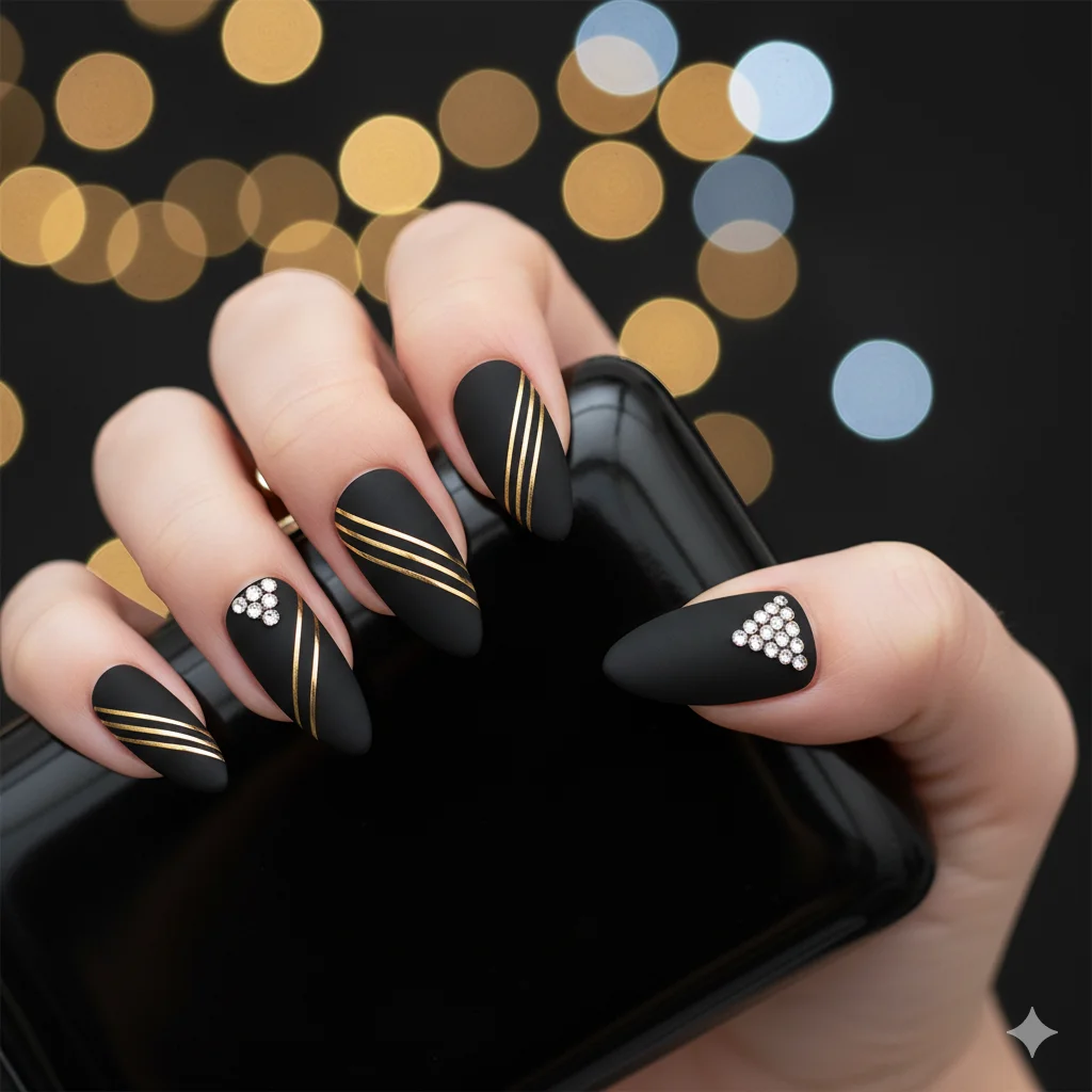 17 Happy New Year Nail Design Ideas For New Year 2026 12 Black Tie Affair