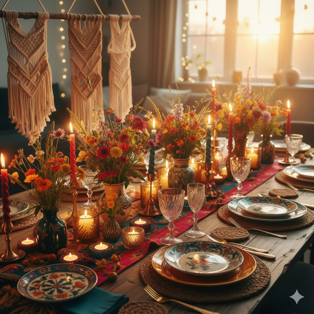 13 Best Festive Dining Table Decoration Ideas for the Holiday Season 12 Bohemian chic festive table