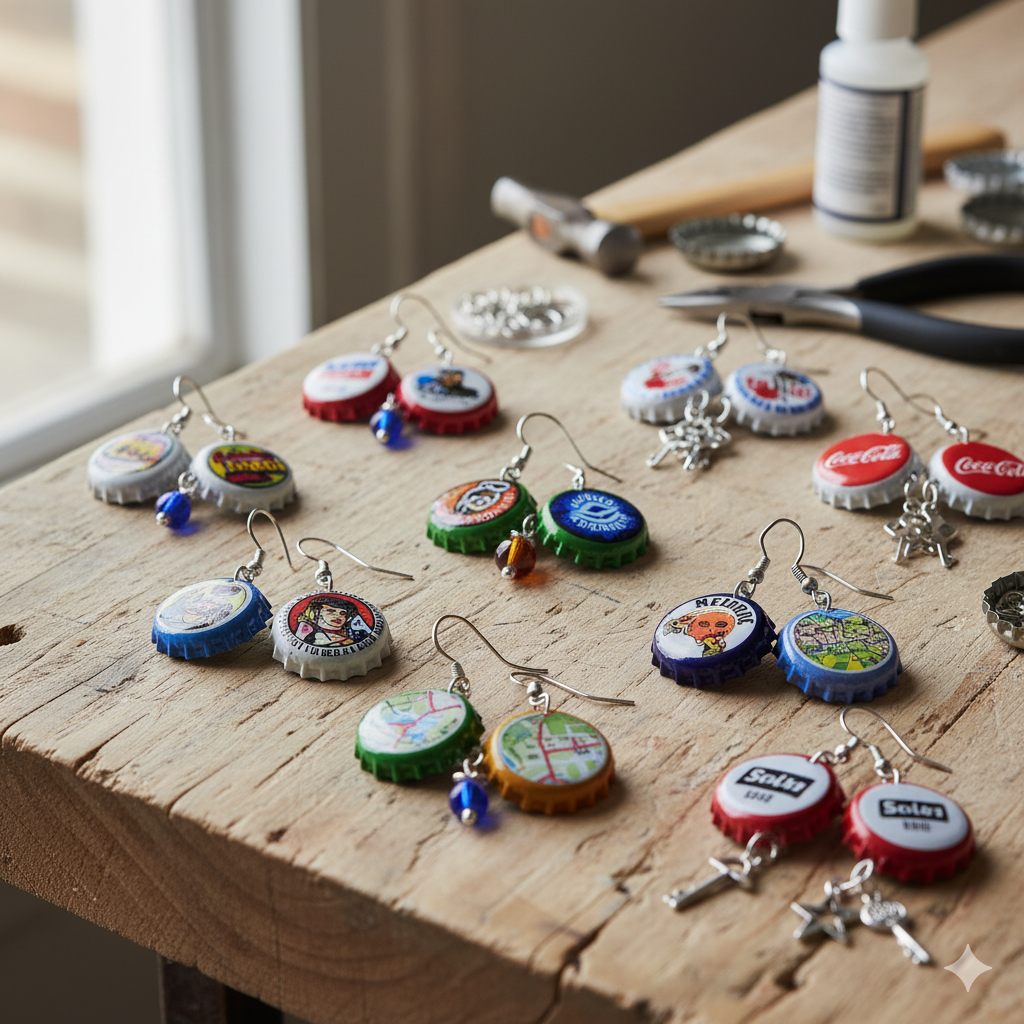 17 Creative Recycled Jewelry DIY Ideas for Eco-Friendly Fashion 2 Bottle Cap Earrings