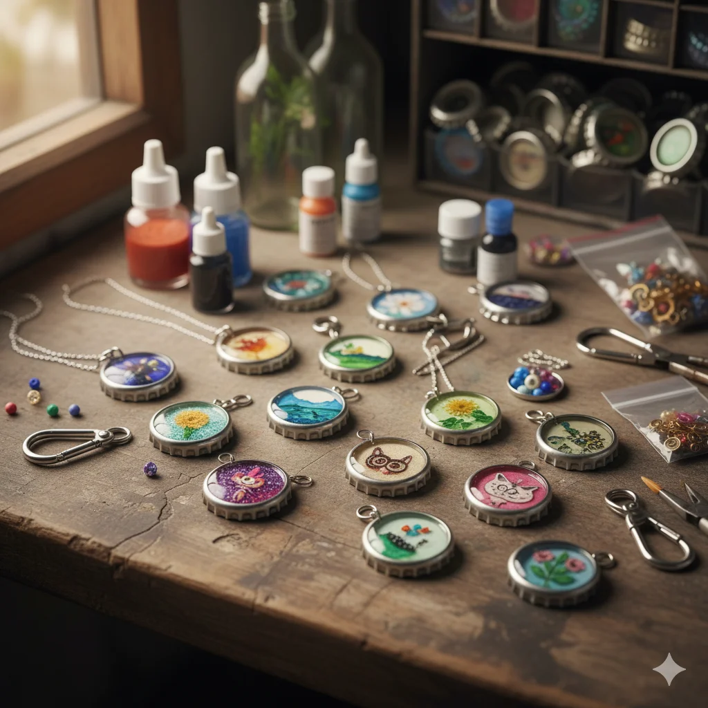 17 Creative Recycled Jewelry DIY Ideas for Eco-Friendly Fashion 15 Bottle Lid Charms