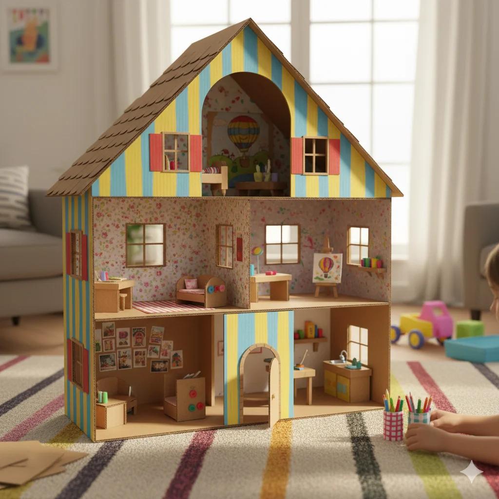 10 DIY recycled craft ideas for kids and family activities 12 Build a DIY dollhouse using cardboard