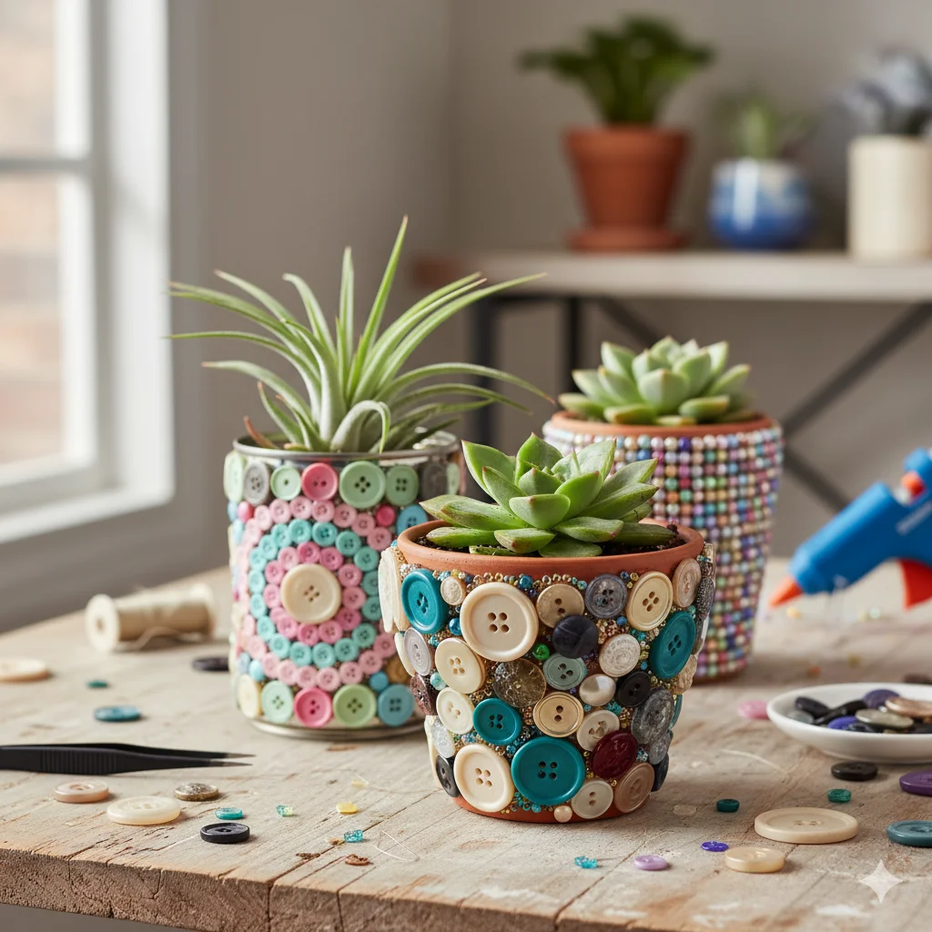 15 Simple DIY Crafts to Make at Home and Sell Online 7 Button or Bead Succulent Planters