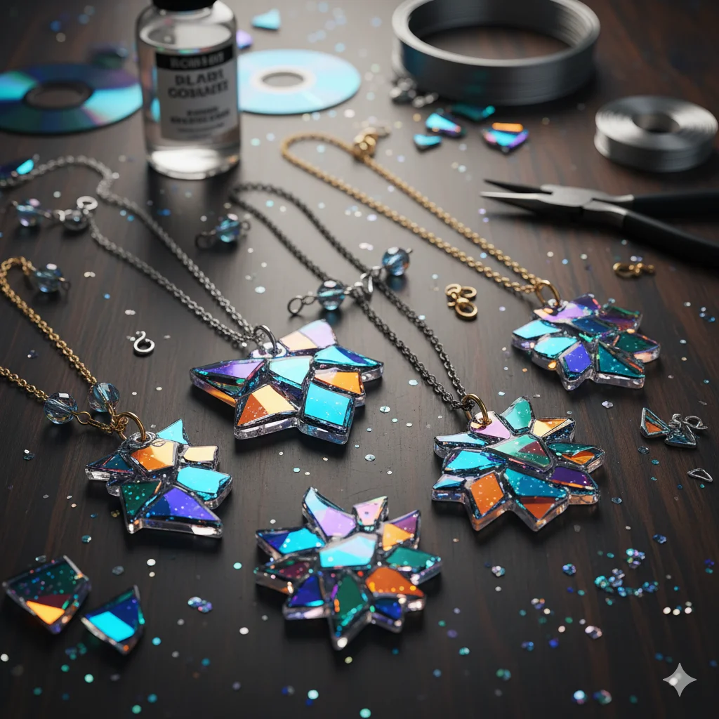 17 Creative Recycled Jewelry DIY Ideas for Eco-Friendly Fashion 4 CD Shard Necklaces
