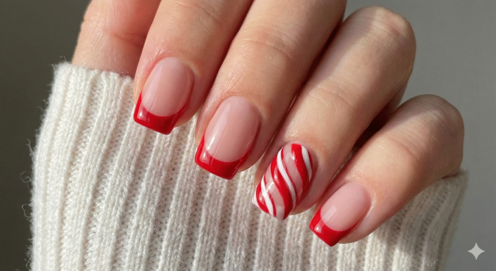 20 Christmas Nail Ideas 2025 – Trendy, Classy & Aesthetic Holiday Nails 19 Candy Cane Red French Nails