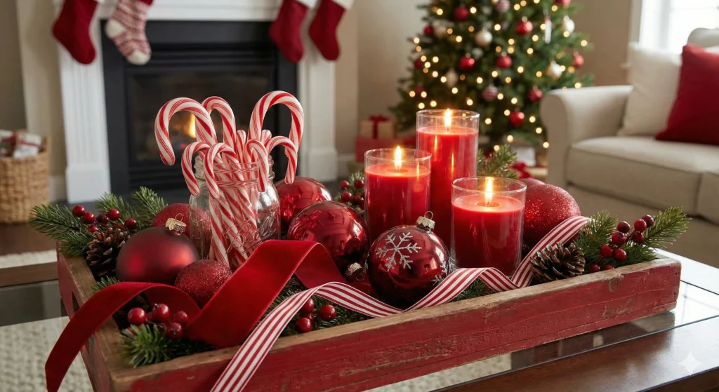 15 Festive Christmas Tray Decorating Ideas for Every Style 9 Candy Cane Red Tray