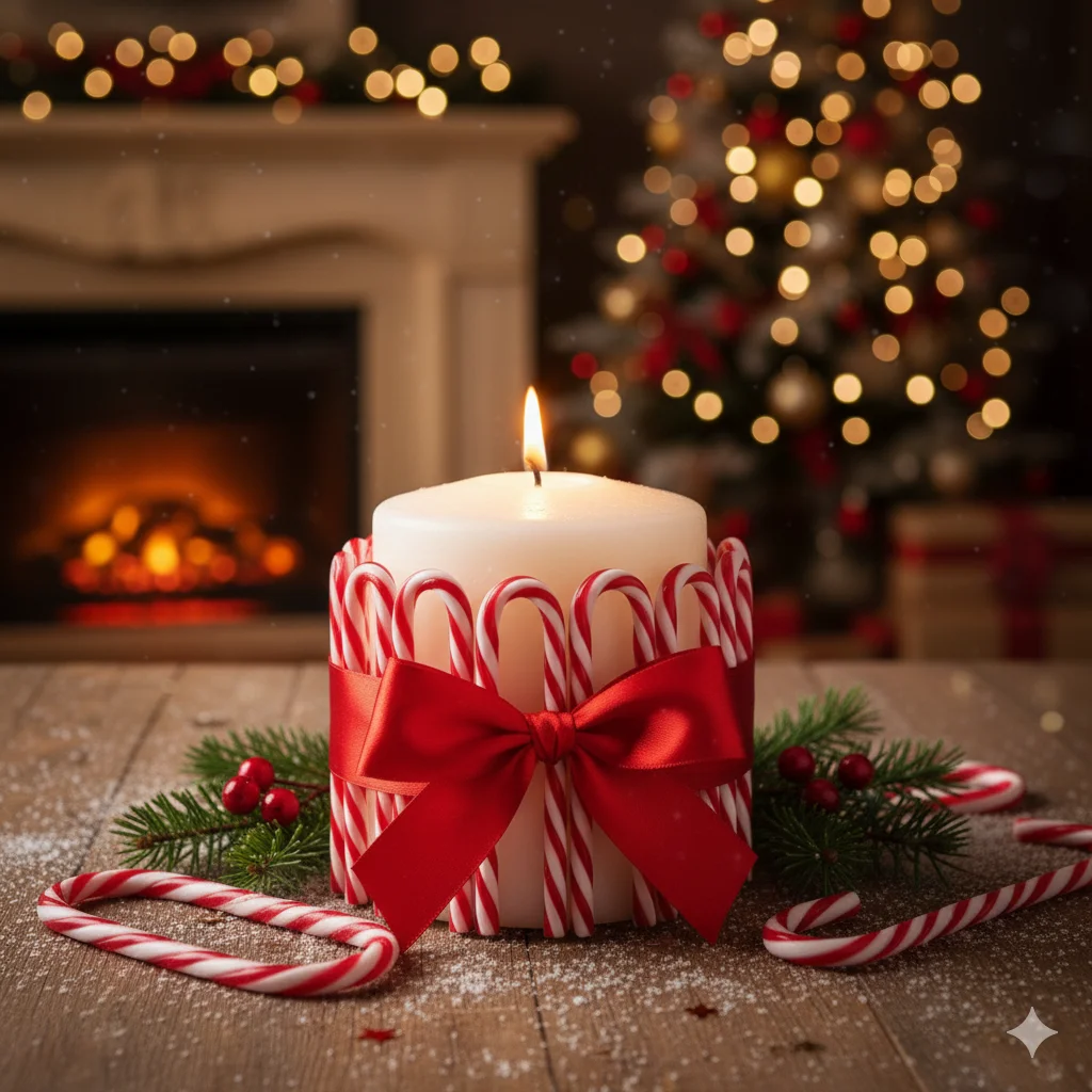 15 DIY Candle Décor Ideas for Christmas 2026 11 Candy cane candle decor