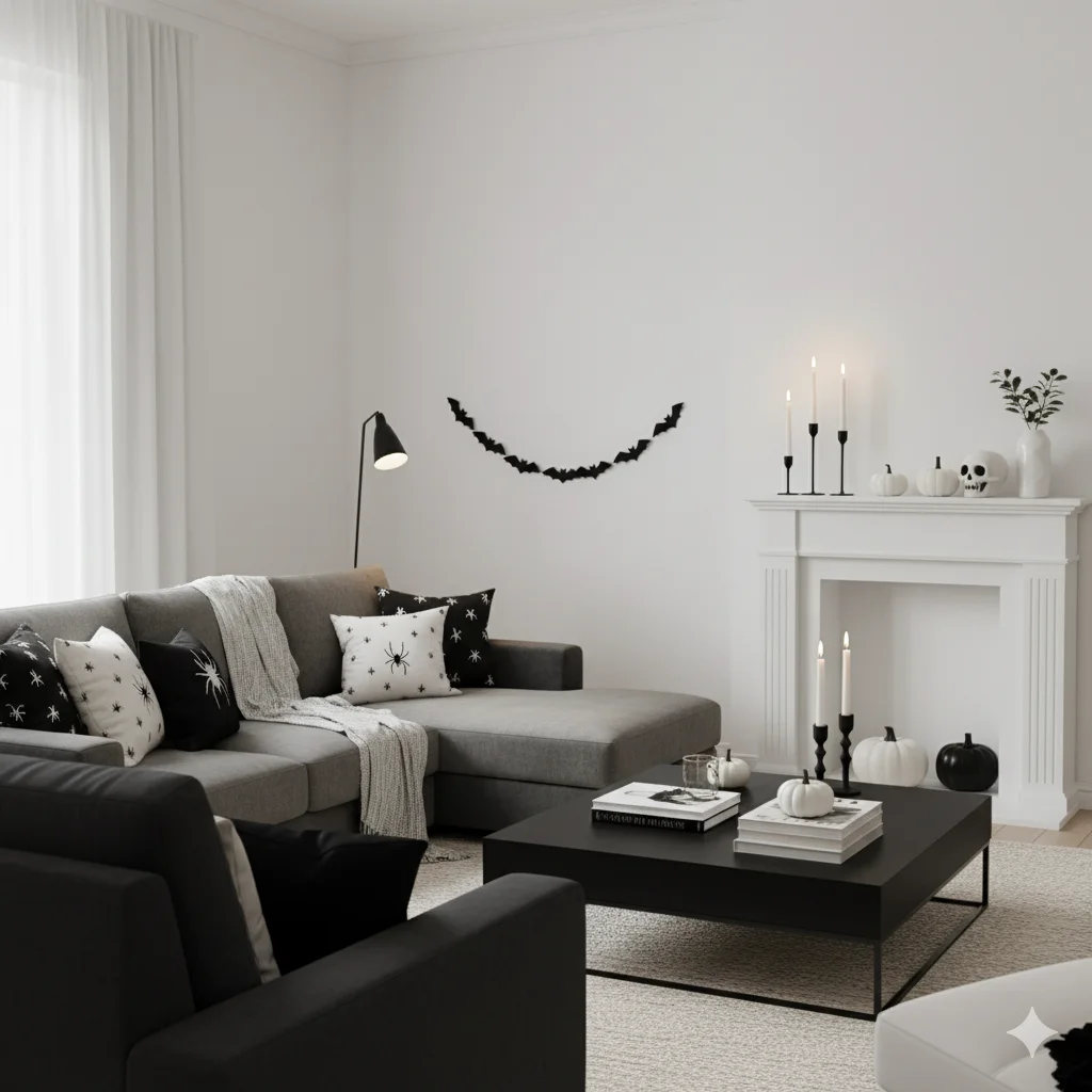 17 Spooky Season Home Decor Ideas That’ll Make Your Space Hauntingly Beautiful 17 Chic modern Halloween decor — black and white theme