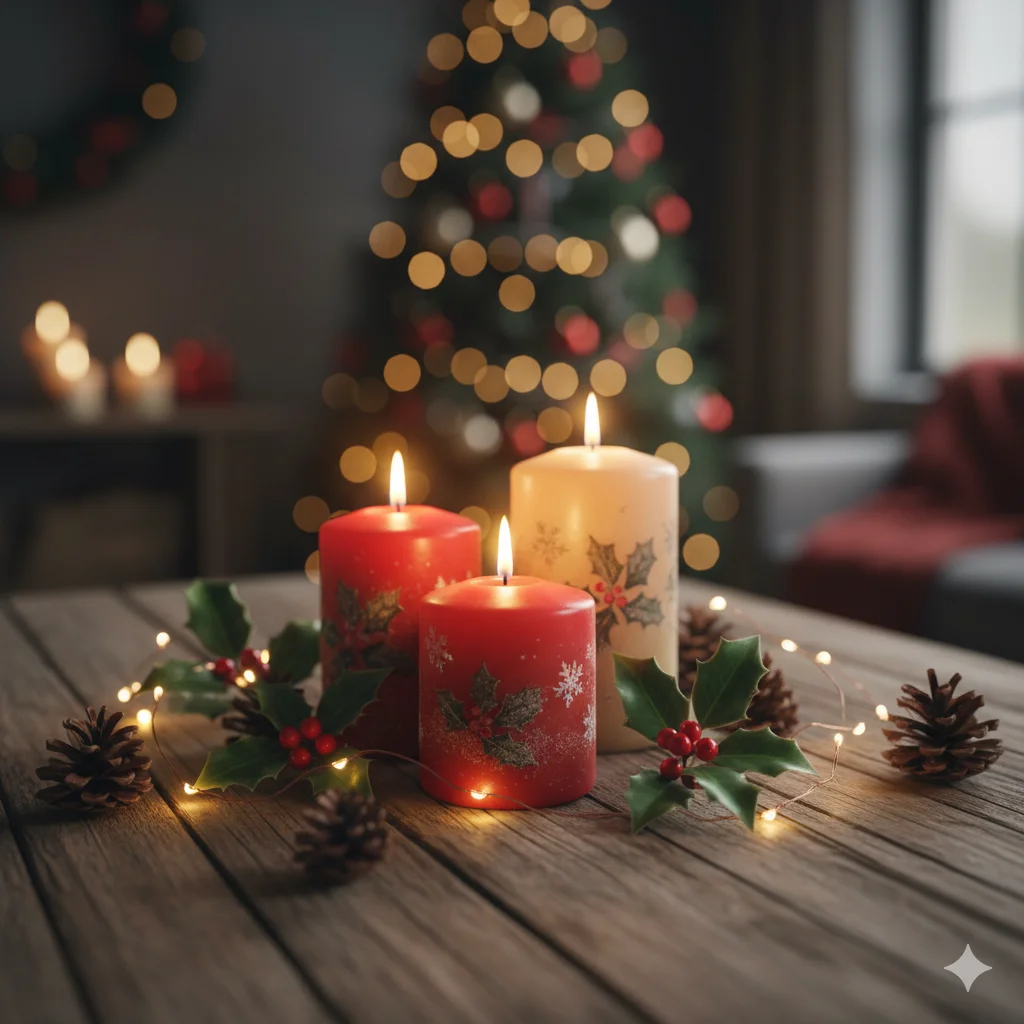 15 Cozy Christmas Candle Ideas for a Festive Holiday Atmosphere 2 Christmas Candles with Ribbons and Ornaments