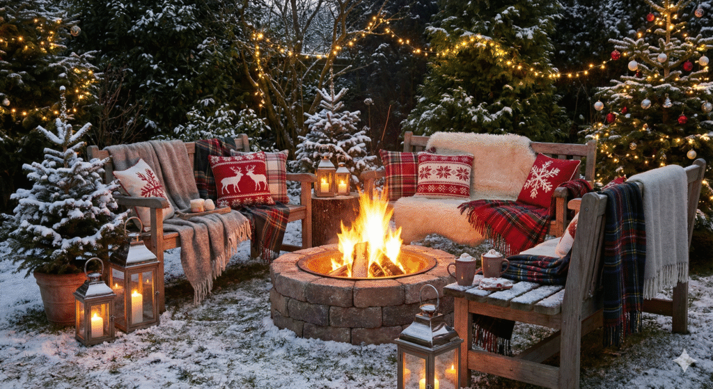 17 Magical Christmas Outdoor Decor Ideas to Transform Your Home This Holiday Season 16 Christmas Fire Pit Corner