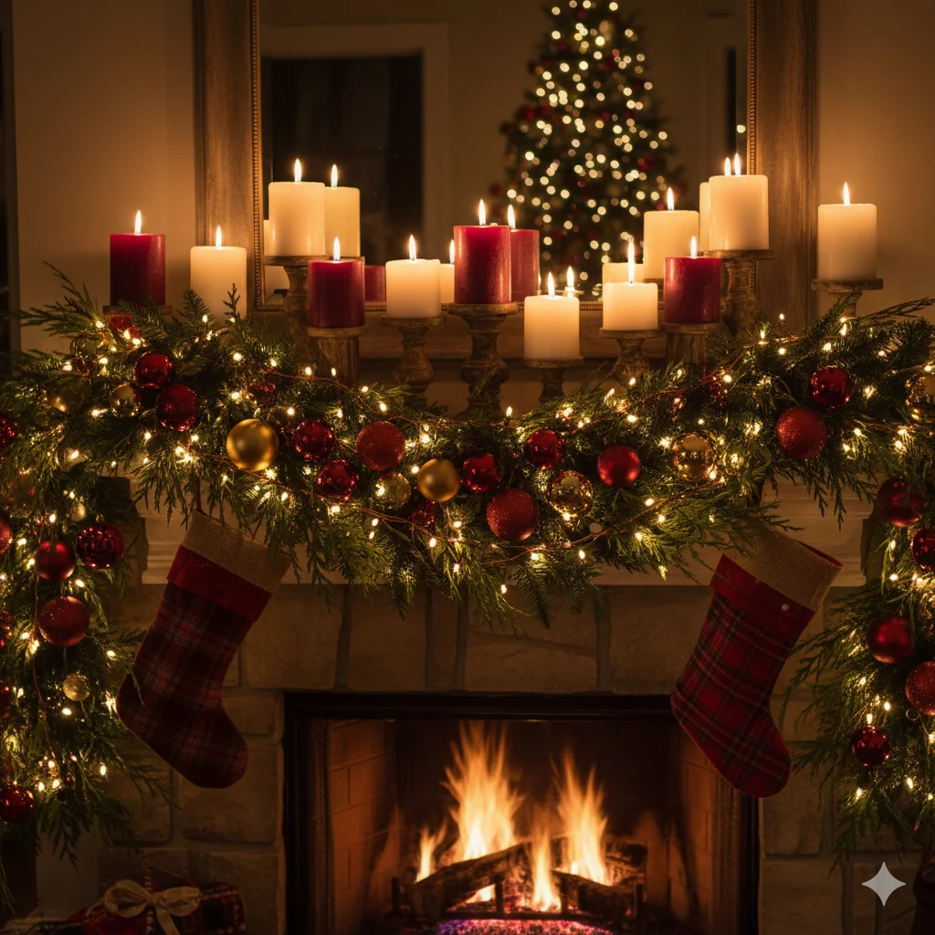15 DIY Candle Décor Ideas for Christmas 2026 15 Christmas candle mantel decor