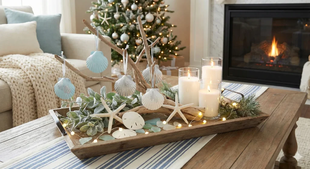 15 Festive Christmas Tray Decorating Ideas for Every Style 10 Coastal Christmas Tray