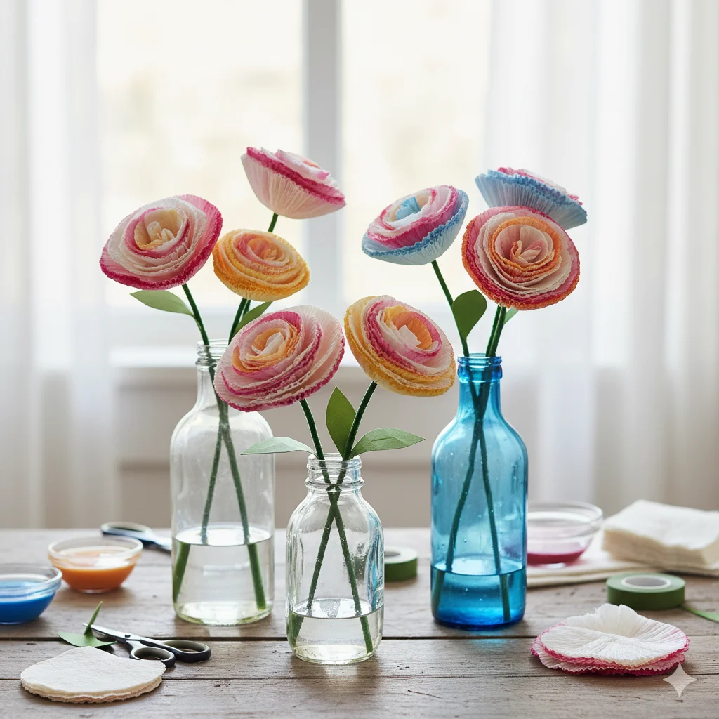 15 Simple DIY Crafts to Make at Home and Sell Online 2 Coffee Filter Flowers in Vases