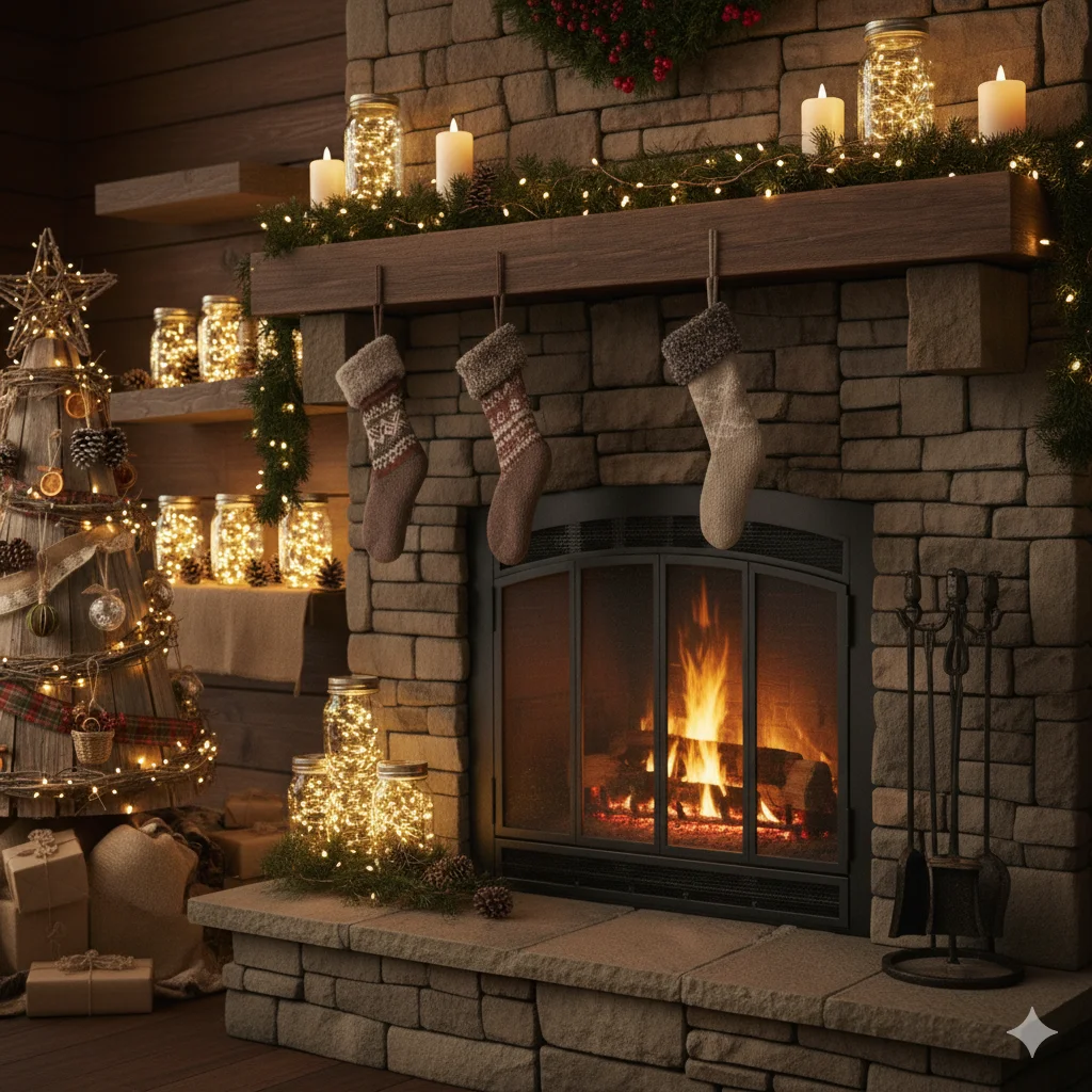 9 Rustic Farmhouse Christmas Living Room 2 Cozy Fireplace Decor