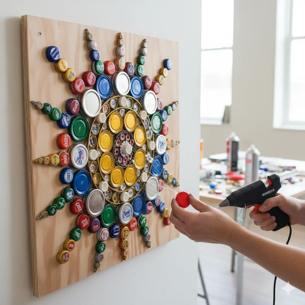 10 DIY recycled craft ideas for kids and family activities 8 Create wall art using bottle caps or jar lids