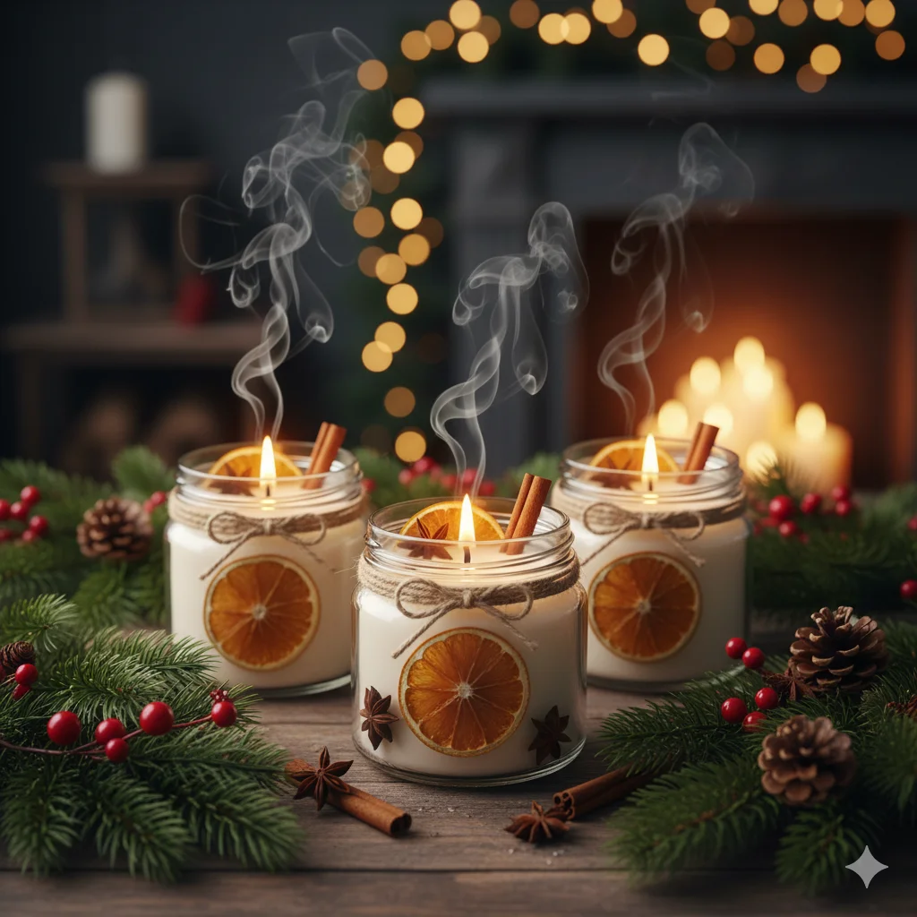 15 Cozy Christmas Candle Ideas for a Festive Holiday Atmosphere 4 DIY scented candles in glass jars with cinnamon sticks