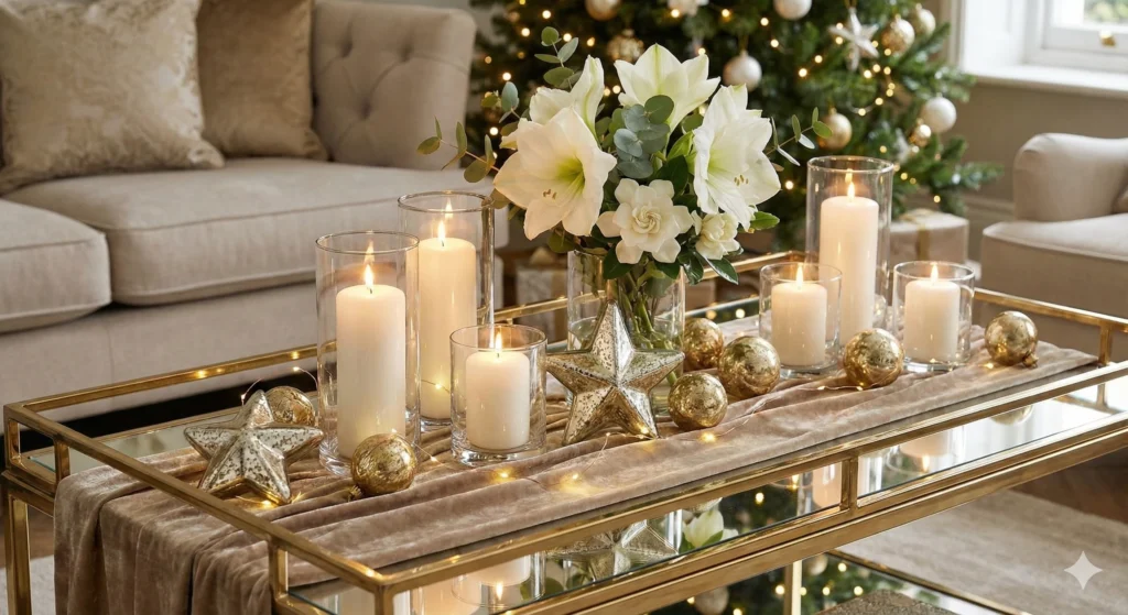 15 Festive Christmas Tray Decorating Ideas for Every Style 6 Elegant Gold White Tray