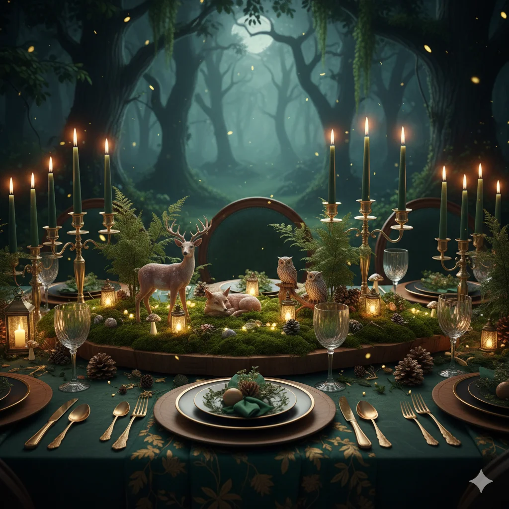 13 Best Festive Dining Table Decoration Ideas for the Holiday Season 14 Enchanted forest festive dining table