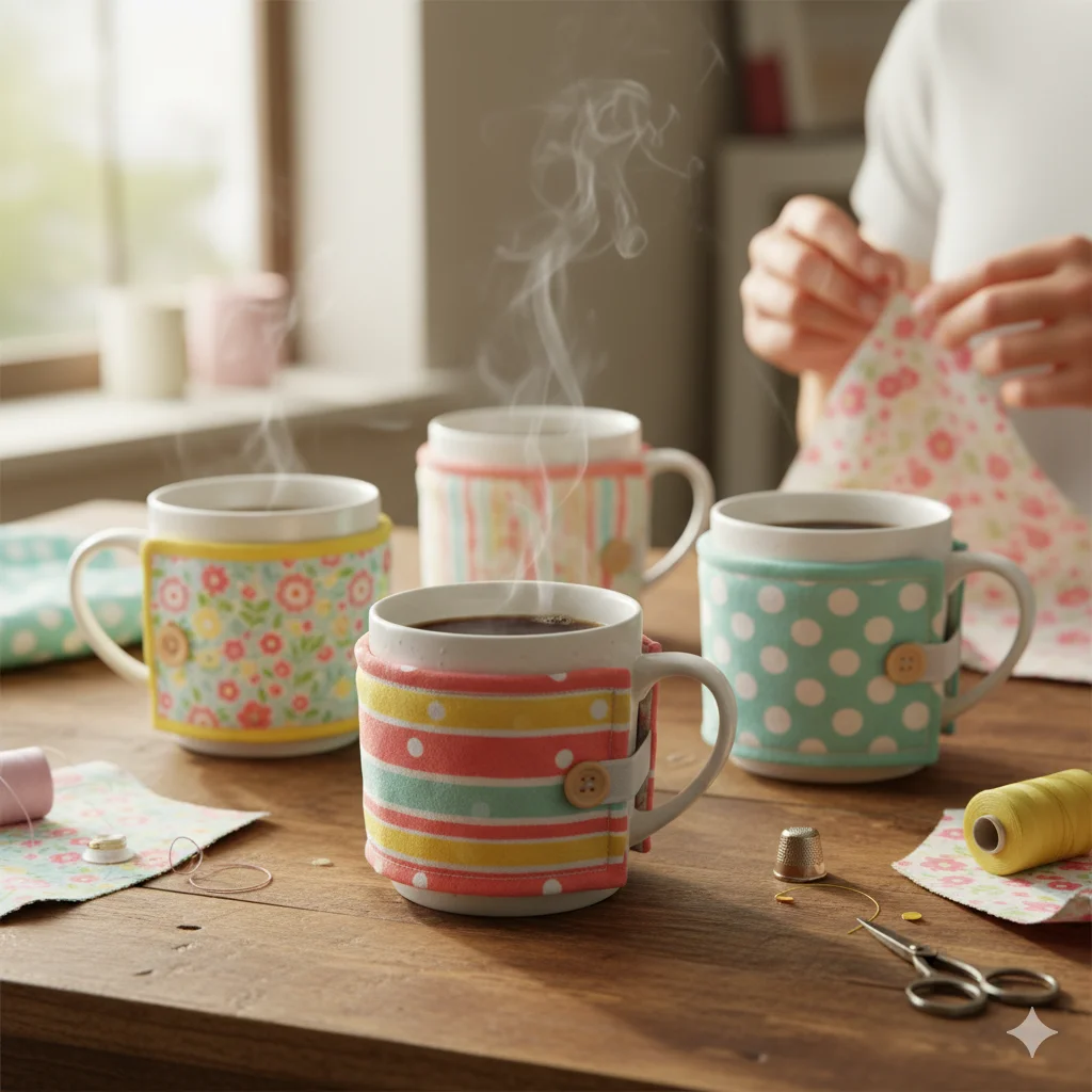 17 Unique DIY Fabric Crafts for Beginners 13 Fabric Cozies for Mugs