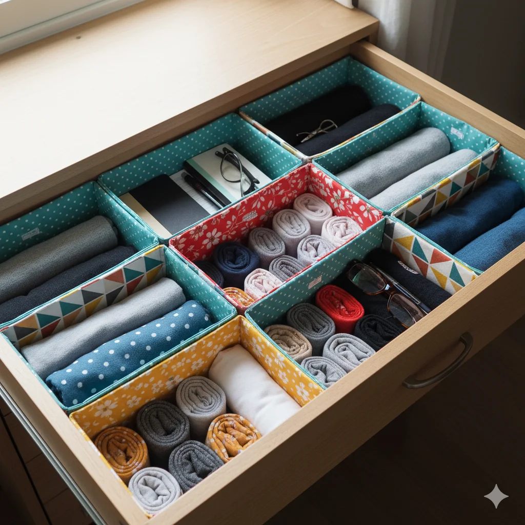 17 Unique DIY Fabric Crafts for Beginners 8 Fabric Drawer Dividers