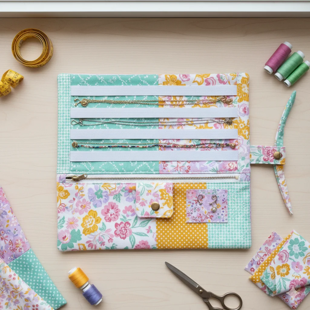 17 Unique DIY Fabric Crafts for Beginners 9 Fabric Travel Jewelry Roll