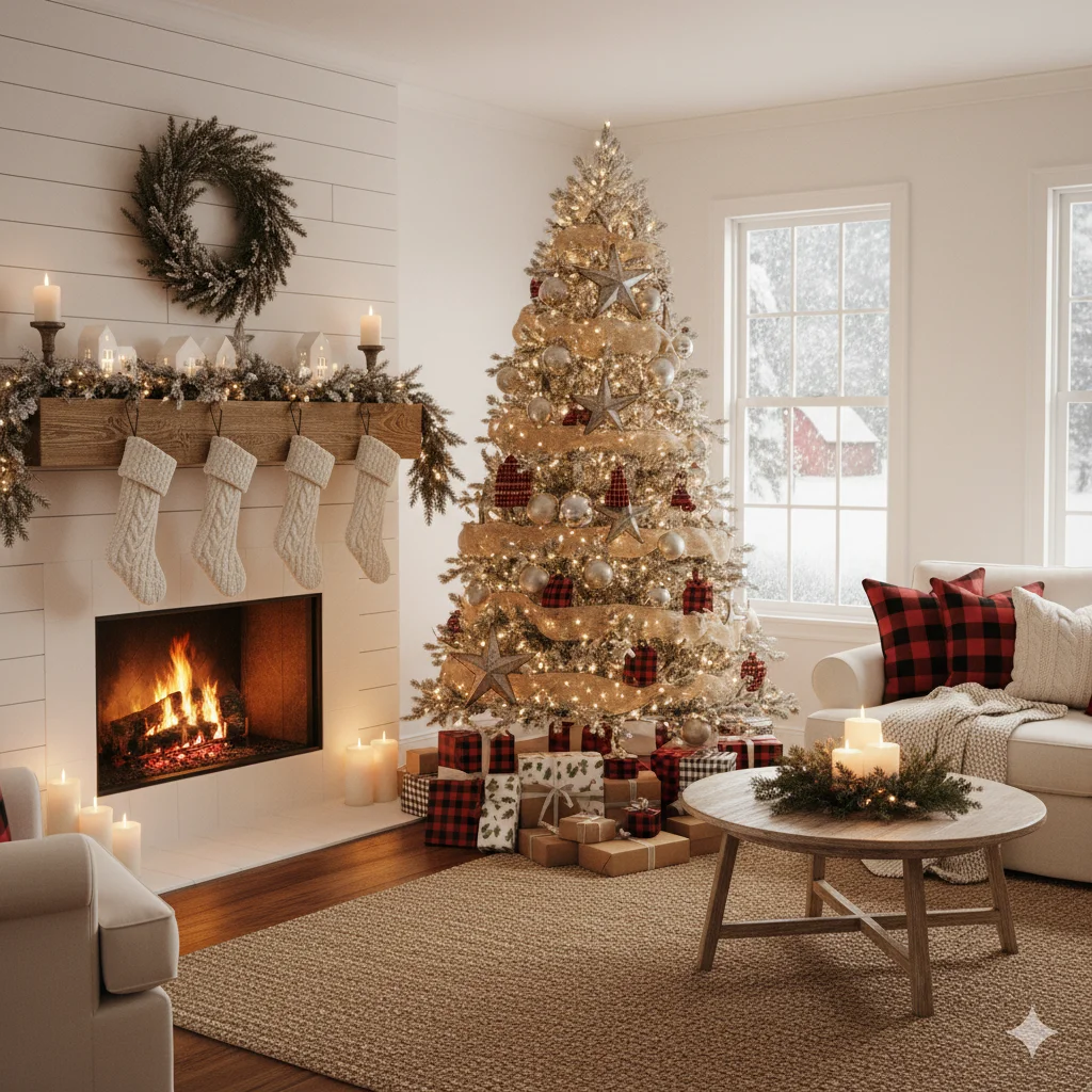 15 Cozy Christmas Living Room Ideas to Transform Your Home This Holiday Season 11 Farmhouse Christmas Living Room