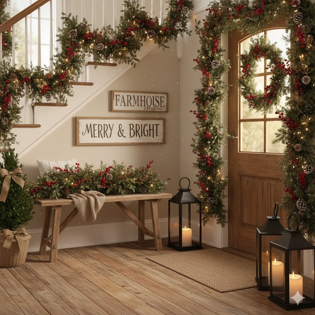 15 Christmas Entryway Decor Tips to Make Your Home Festive 6 Farmhouse Red Berry Decor