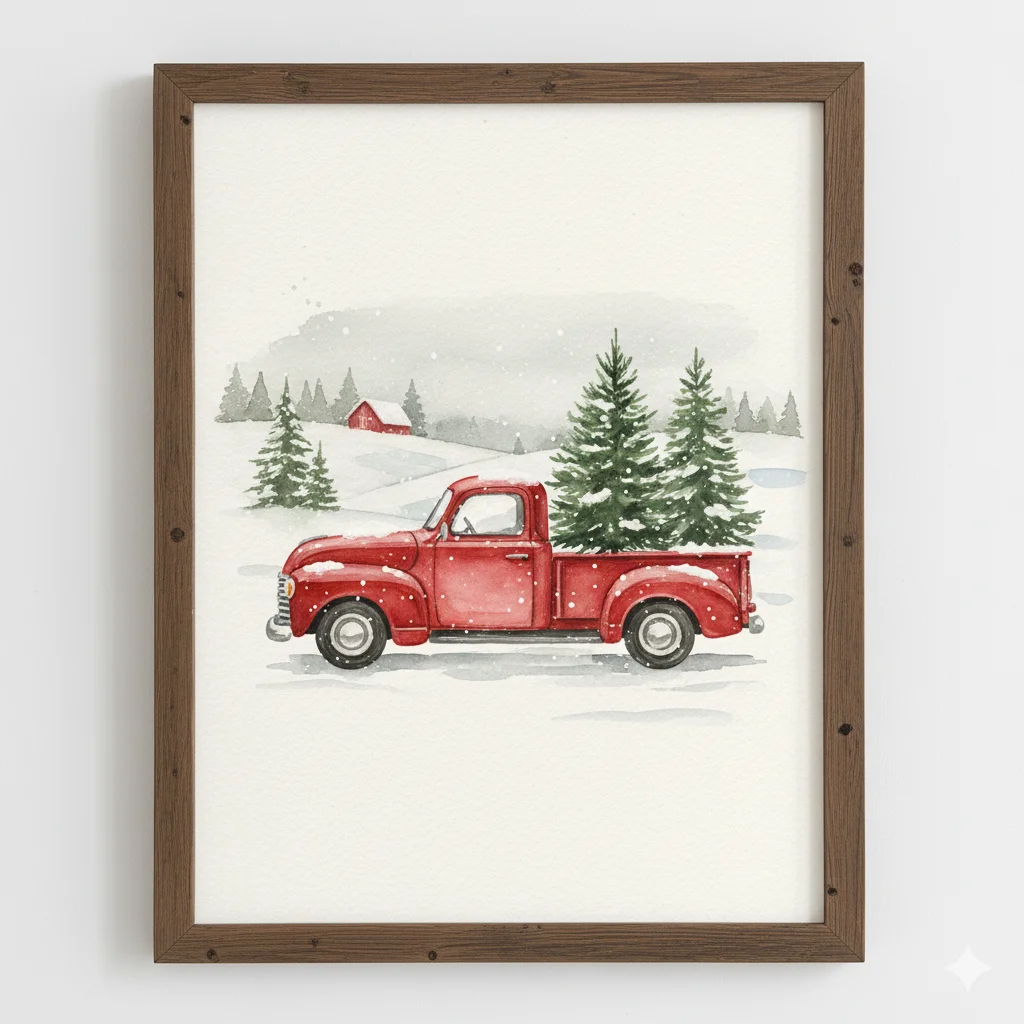 17 Easy Printable Christmas Wall Art Ideas For 2025 7 Farmhouse Truck with Christmas Tree
