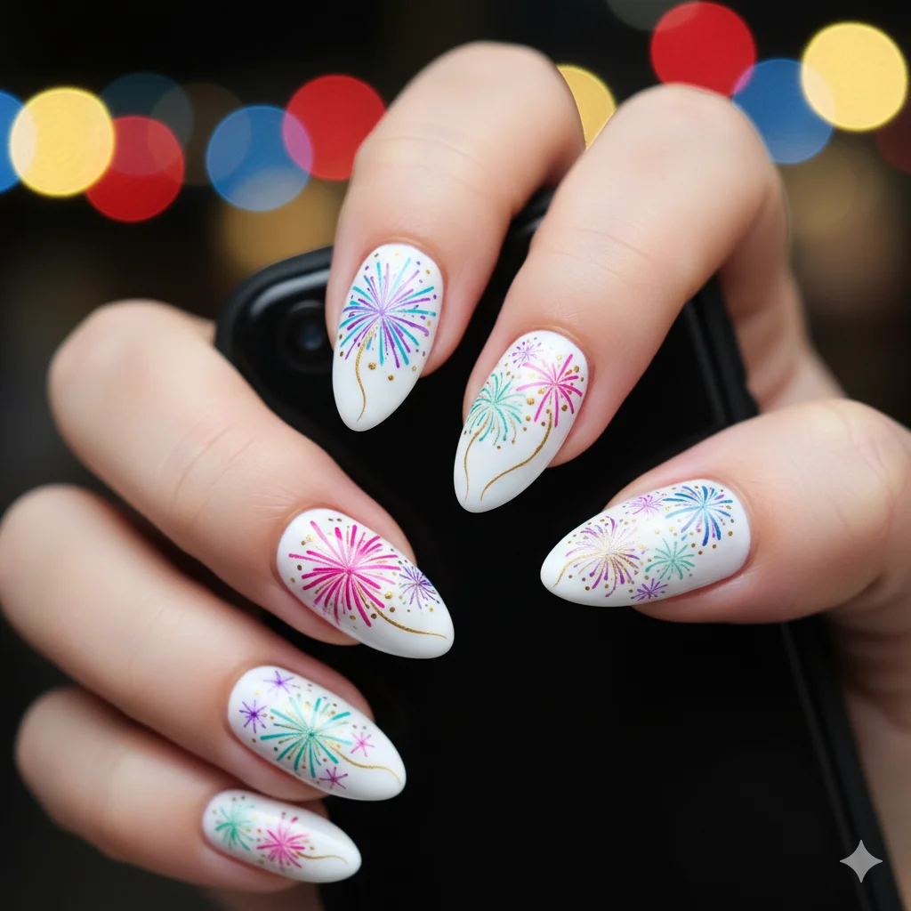 17 Happy New Year Nail Design Ideas For New Year 2026 13 Firework Doodles