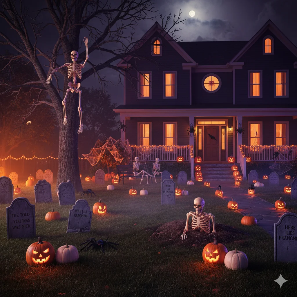 17 Spooky Season Home Decor Ideas That’ll Make Your Space Hauntingly Beautiful 4 Front yard Halloween display