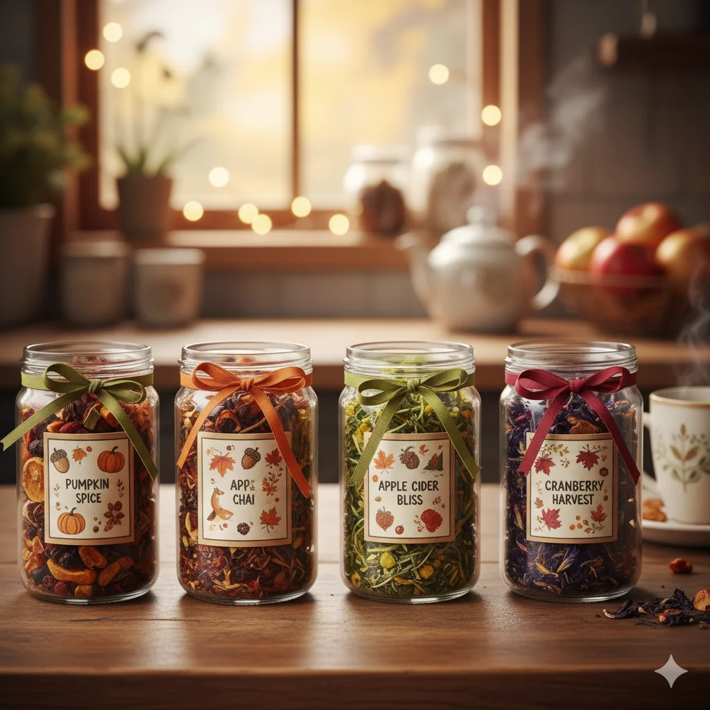 13 Unique Thanksgiving DIY Gifts You Can Make in a Day 6 Glass jars with colorful loose leaf tea blends