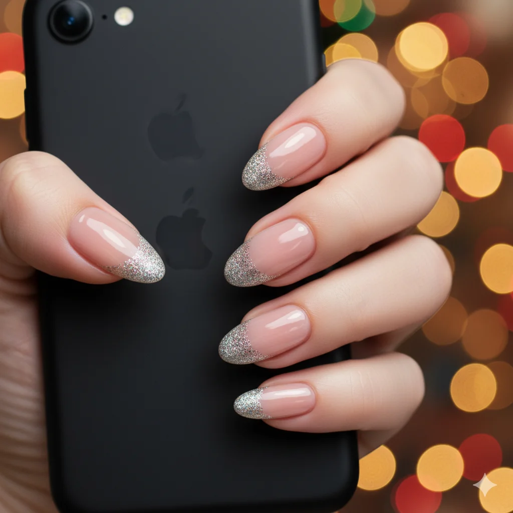 17 Happy New Year Nail Design Ideas For New Year 2026 11 Glitter French Manicure