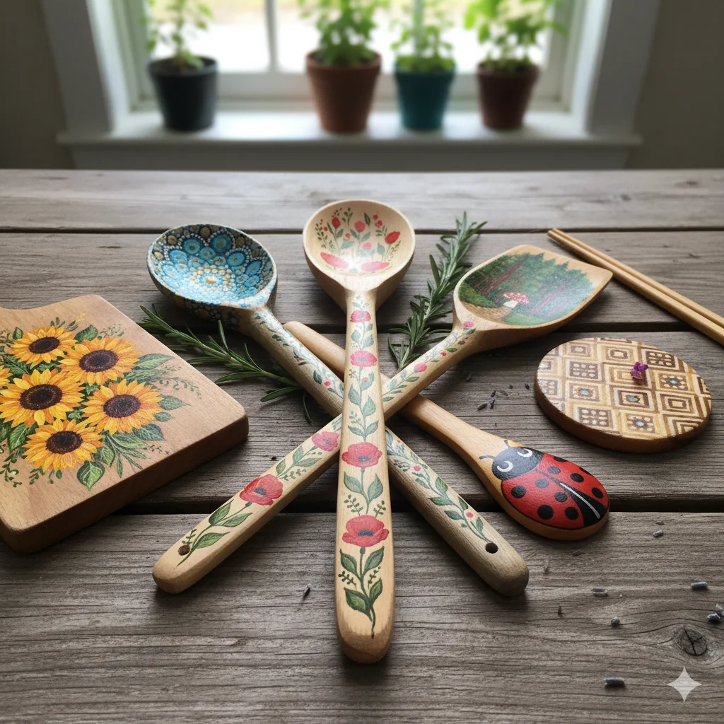 15 Simple DIY Crafts to Make at Home and Sell Online 5 Hand Painted Wooden Spoons Kitchenware 1