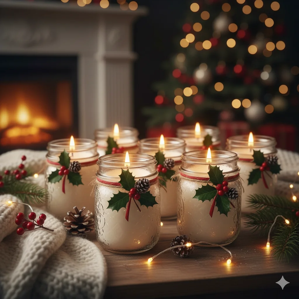 15 Cozy Christmas Candle Ideas for a Festive Holiday Atmosphere 9 Hand poured soy candles in mason jars 1