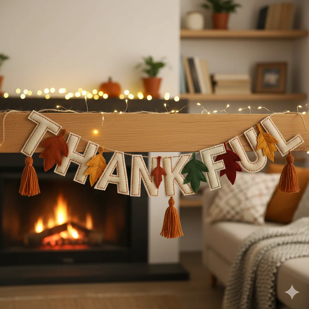 13 Unique Thanksgiving DIY Gifts You Can Make in a Day 14 Hand stitched felt banner spelling ‘Thankful