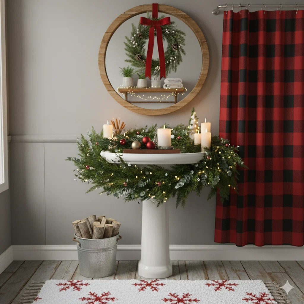 13 Festive Bathroom Touches for Christmas (Easy & Cozy Ideas) 8 Holiday Tray Setup