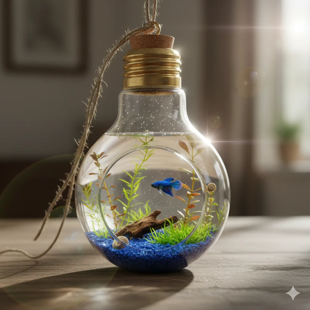 17 Unique Eco-Friendly Recycled Art Ideas for Beginners 8 Light Bulb Mini Aquariums