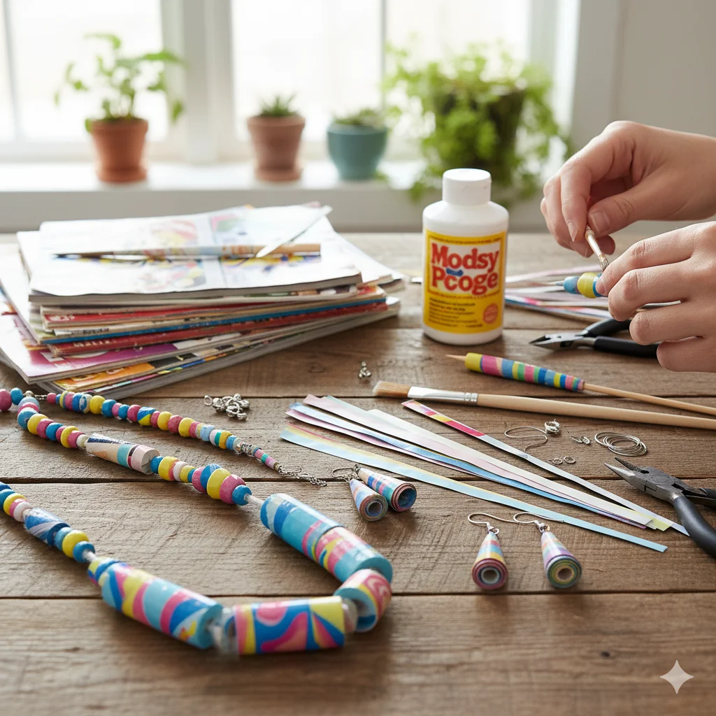 10 DIY recycled craft ideas for kids and family activities 7 Make paper beads from old magazines for jewelry