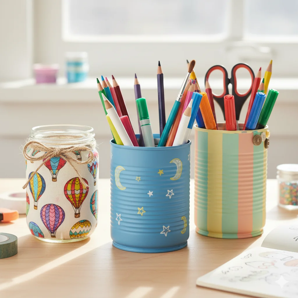 10 DIY recycled craft ideas for kids and family activities 3 Make pencil holders from tin cans or jars