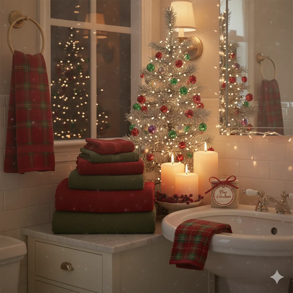 13 Festive Bathroom Touches for Christmas (Easy & Cozy Ideas) 9 Mini Christmas Tree