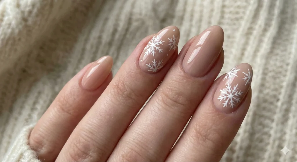 20 Christmas Nail Ideas 2025 – Trendy, Classy & Aesthetic Holiday Nails 2 Minimal Snowflake Nails
