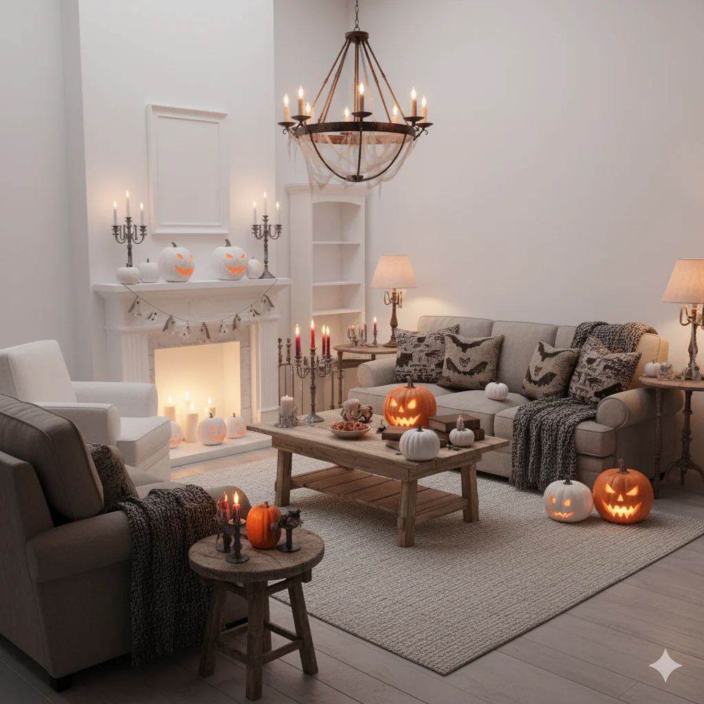 17 Spooky Season Home Decor Ideas That’ll Make Your Space Hauntingly Beautiful 3 Modern minimalist home with subtle Halloween accents