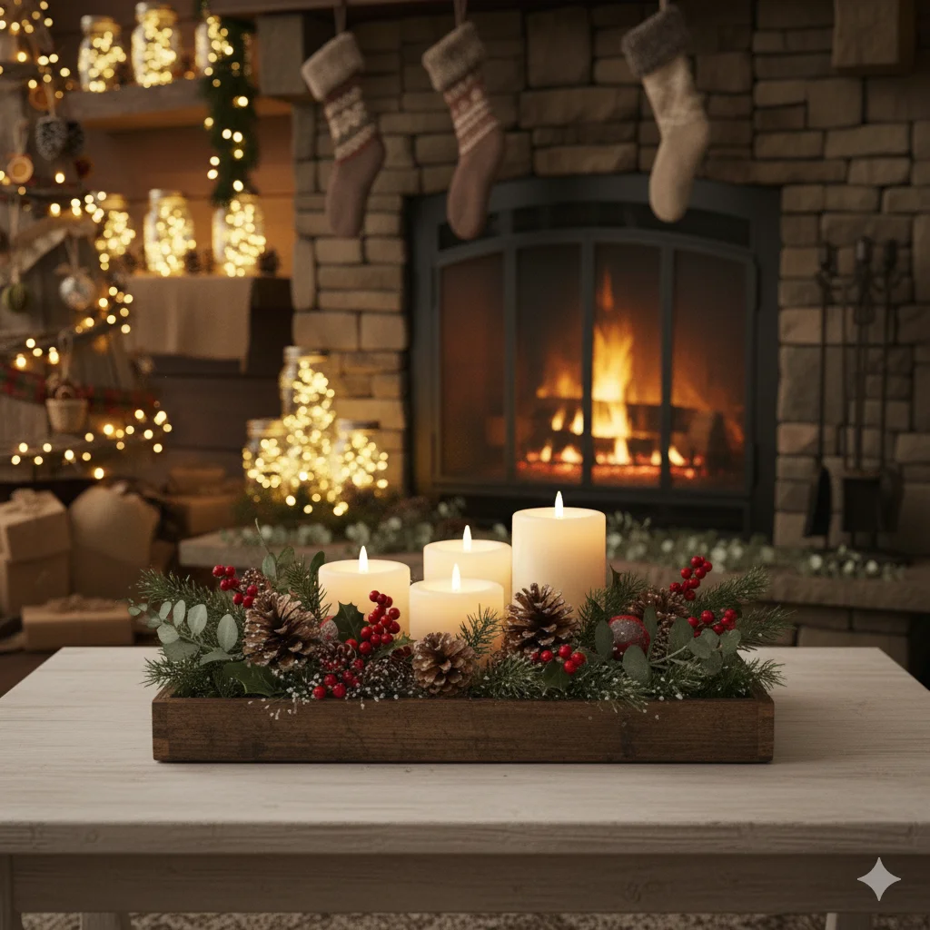 9 Rustic Farmhouse Christmas Living Room 4 Natural Greenery