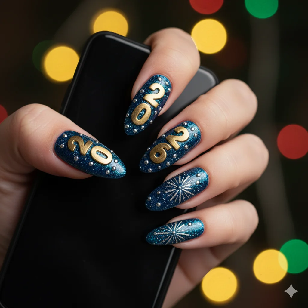 17 Happy New Year Nail Design Ideas For New Year 2026 6 New Year Numbers