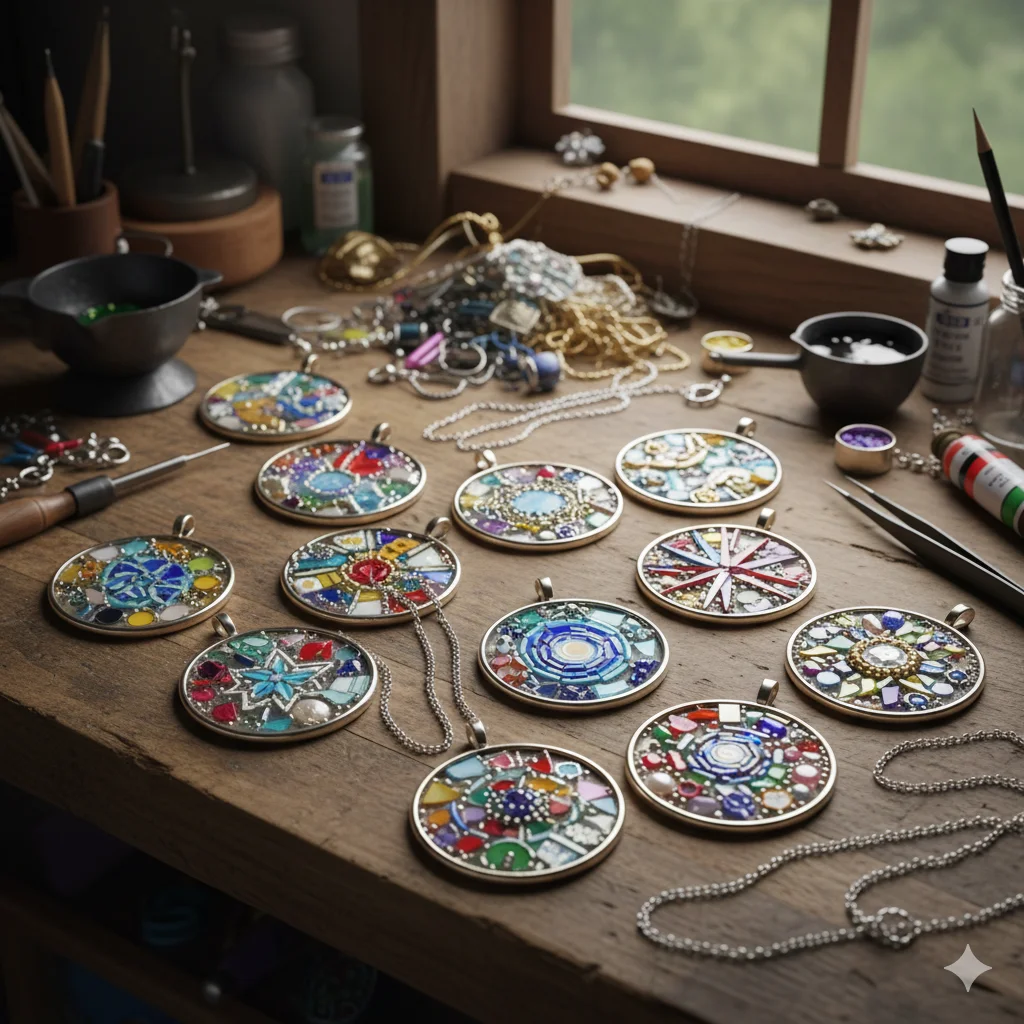 17 Creative Recycled Jewelry DIY Ideas for Eco-Friendly Fashion 18 Old Jewelry Mosaic Pendants