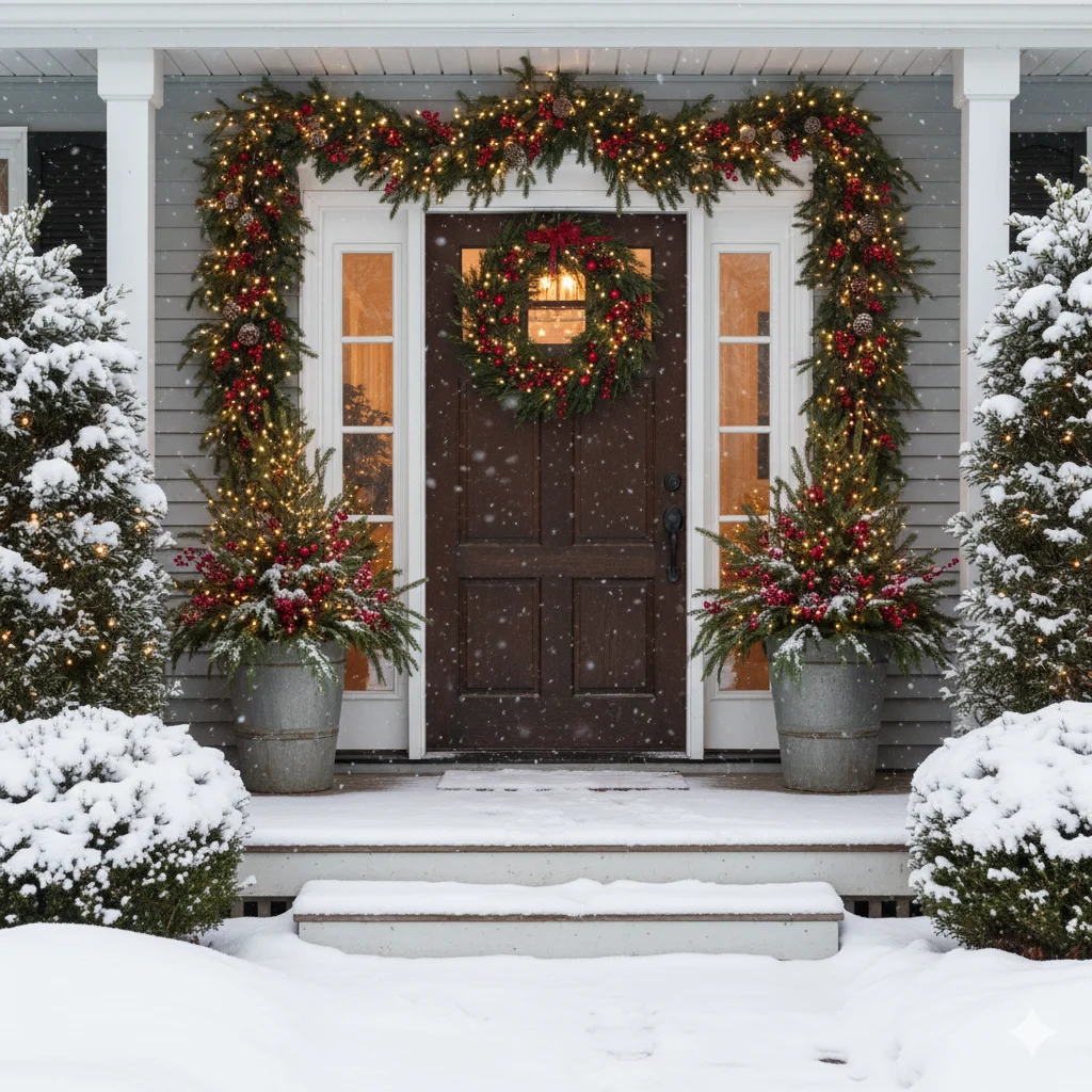 15 Christmas Entryway Decor Tips to Make Your Home Festive 14 Outdoor Front Door Garland