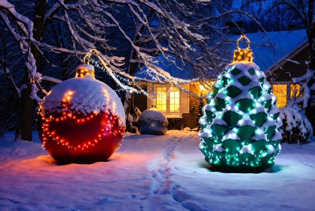 17 Magical Christmas Outdoor Decor Ideas to Transform Your Home This Holiday Season 5 Oversized Lawn Ornaments