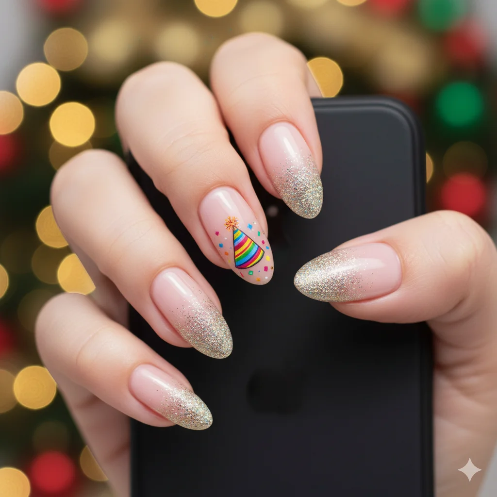 17 Happy New Year Nail Design Ideas For New Year 2026 16 Party Hat Accent Nail