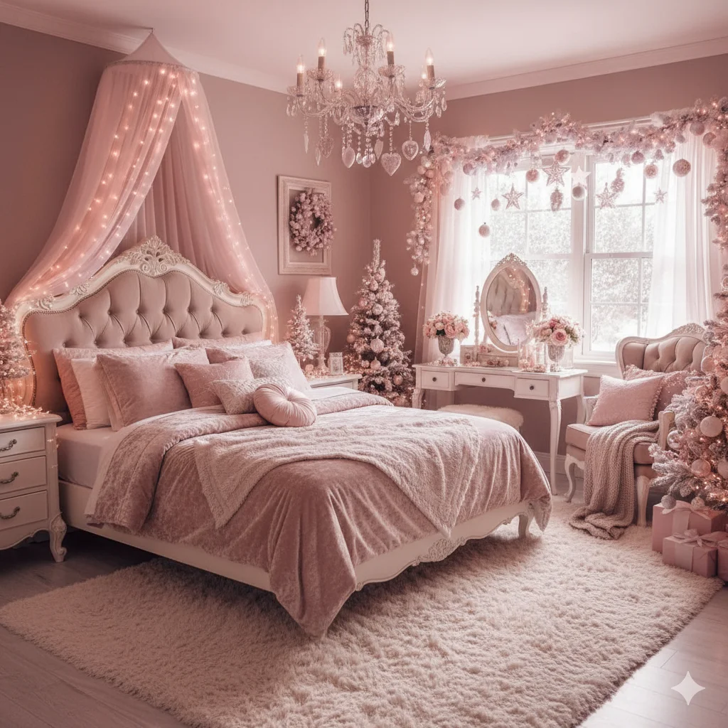 15 Beautiful Christmas Bedroom Decor Ideas 7 Pink Romantic Christmas Bedroom