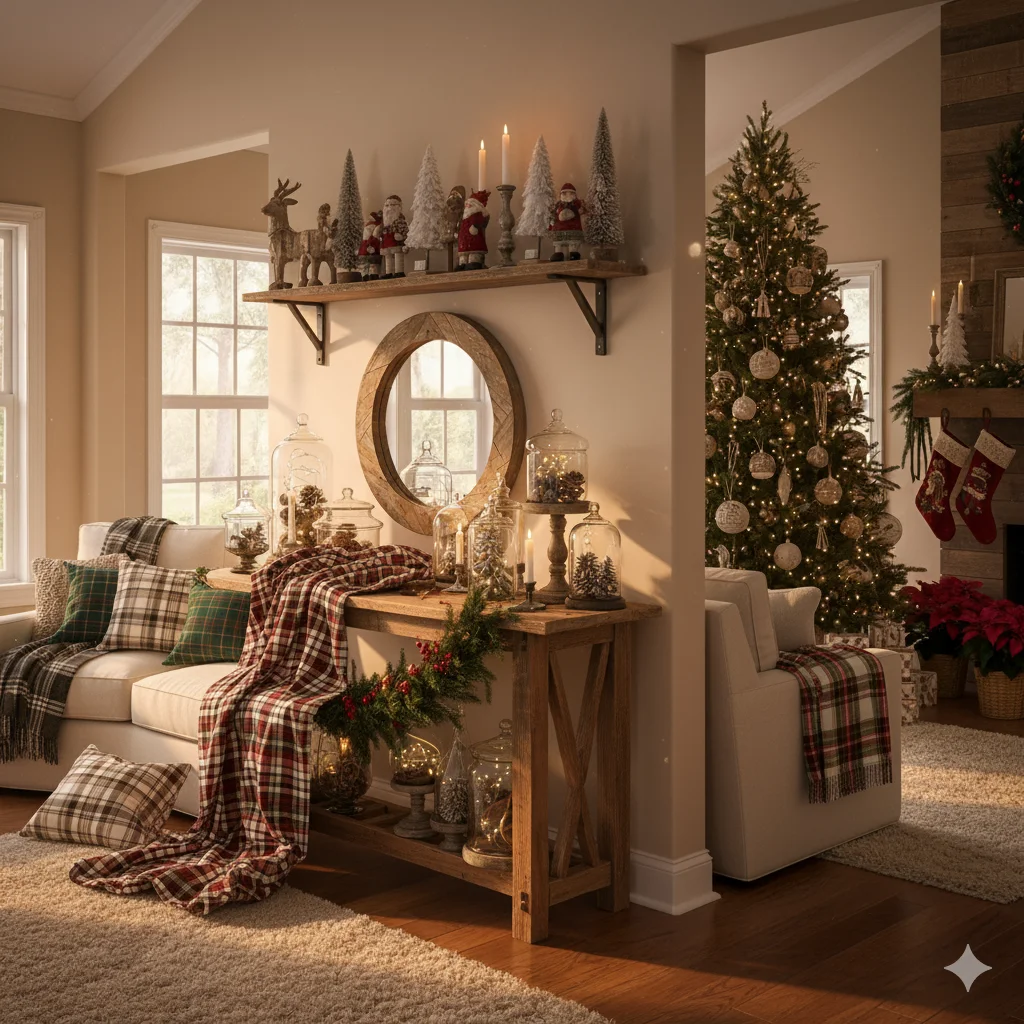 9 Rustic Farmhouse Christmas Living Room 5 Plaid Throws Pillows