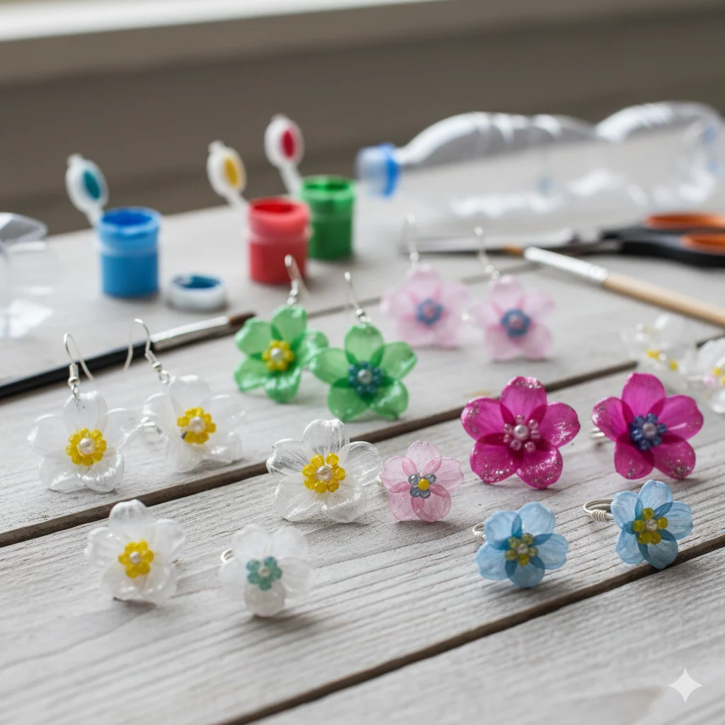 17 Creative Recycled Jewelry DIY Ideas for Eco-Friendly Fashion 8 Plastic Bottle Flower Jewelry